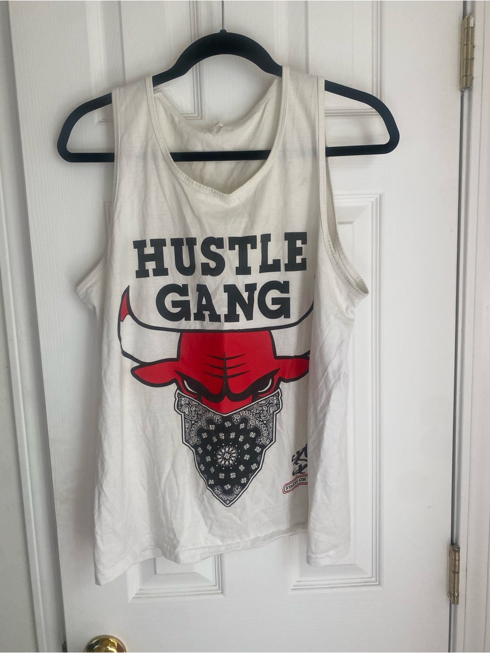 Hustle Gang White Tank with Red & Black Graphic